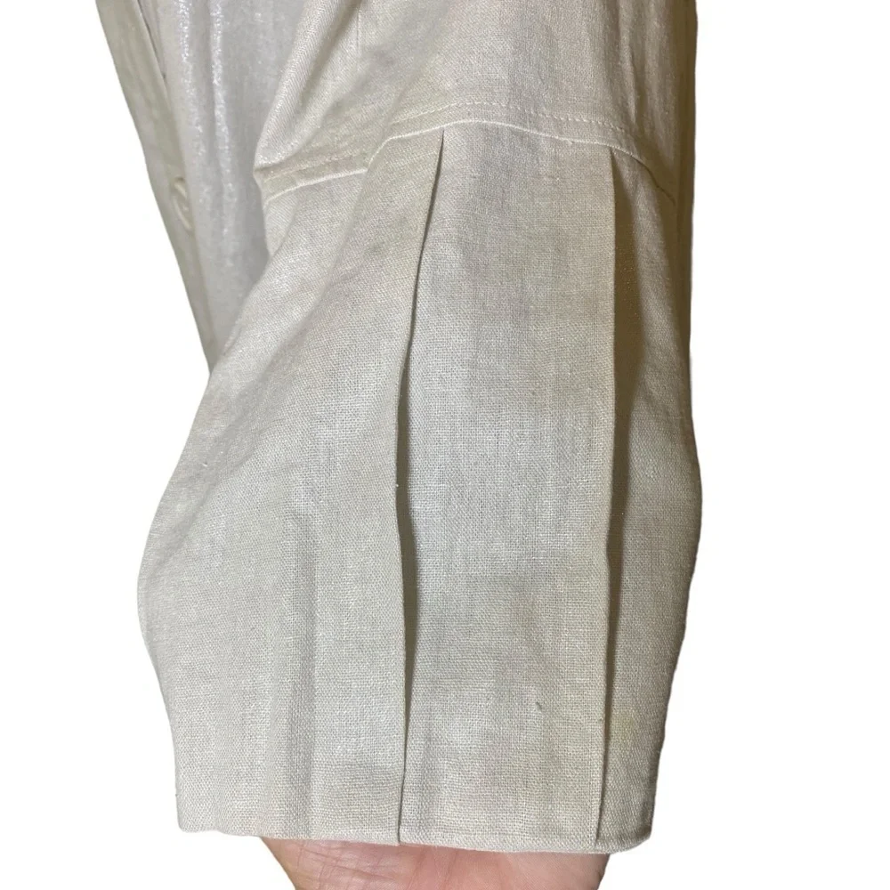 WD-NY women 12 Linen blend 3/4 sleeve Big button Cream Oatmeal blazer jacket
